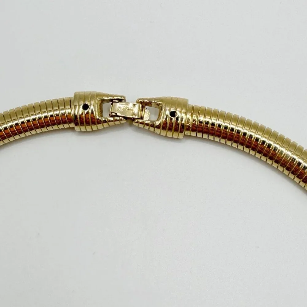 Vintage Trifari‎ Aqua Enamel Collar Necklace 1980s Goldtone